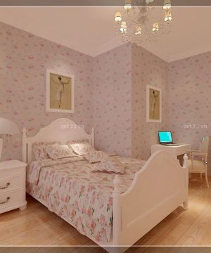 最新15平米卧室双人床花纹壁纸效果图