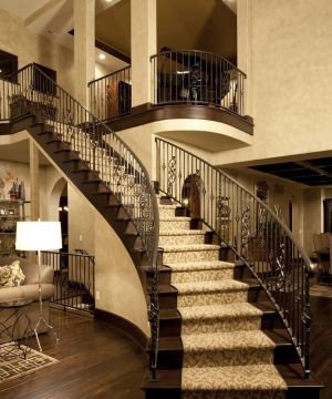 豪华别墅室内不锈钢楼梯栏杆设计效果图