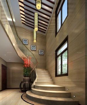 最新高档两层别墅室内楼梯设计图片2023
